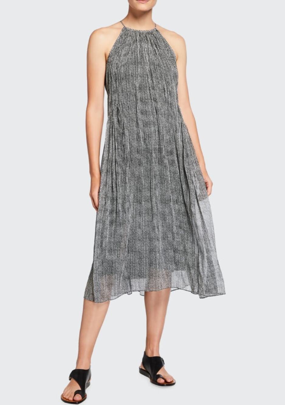 Rag & Bone Melody Black White Silk Printed Halter Tie Neck Tiered Midi Dress L